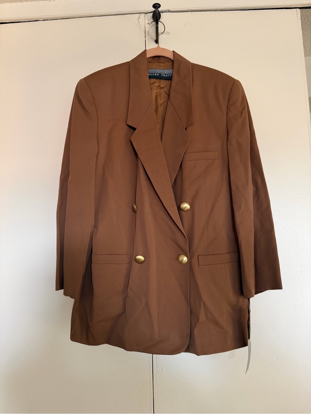 Ellen Tracy Double-Breasted Chocolate Brown Blazer with Gold Buttons